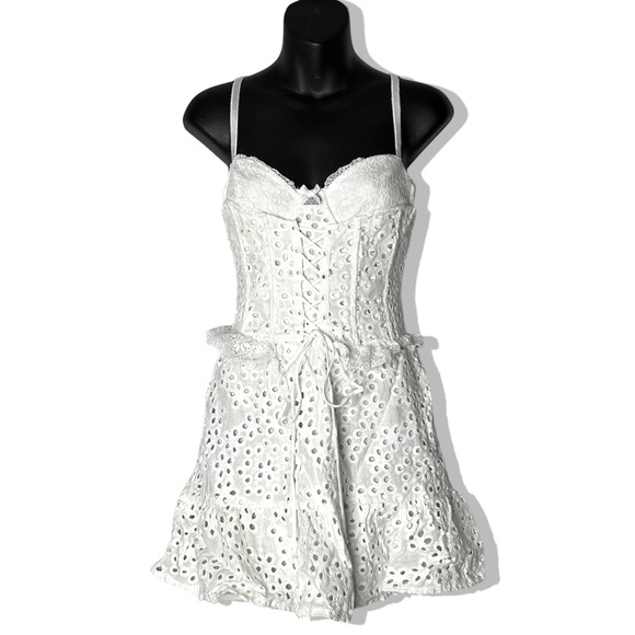 Free People x For Love & Lemons Sadie Eyelet Corset Tiered Ruffle Mini Dress - Picture 10 of 13